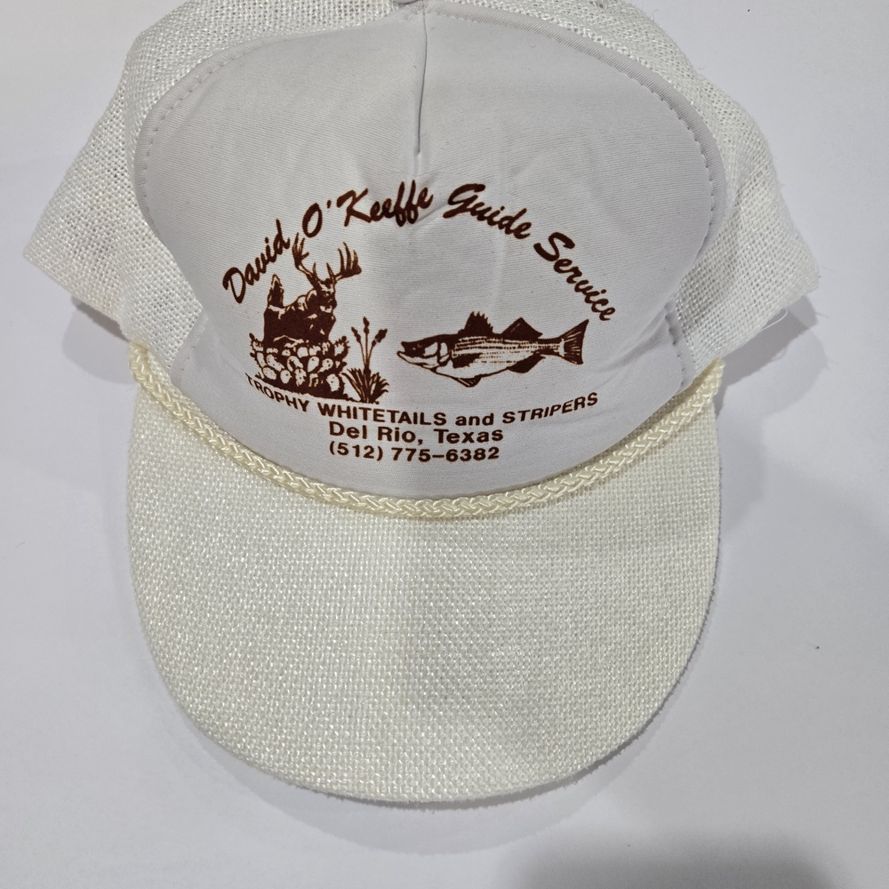 Vintage White Cap with Brown David Okeeffe Guide Services Logo Snapback